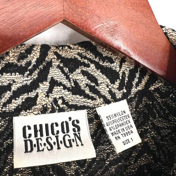 Chicos Sz 1 Medium Super Stretchy Long Sleeve Gold Black Blouse Shirt Top Mature - Picture 2 of 7